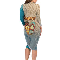 Kiwi Jandal Beach Life Family Matching Long Sleeve Bodycon Dress and Hawaiian Shirt New Zealand Flip Flops Ocean Wave Surf Style