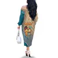 Kiwi Jandal Beach Life Family Matching Off The Shoulder Long Sleeve Dress and Hawaiian Shirt New Zealand Flip Flops Ocean Wave Surf Style