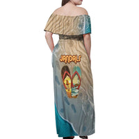 Kiwi Jandal Beach Life Family Matching Off Shoulder Maxi Dress and Hawaiian Shirt New Zealand Flip Flops Ocean Wave Surf Style