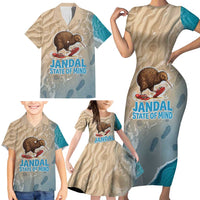 Kiwi Jandal Beach Life Family Matching Short Sleeve Bodycon Dress and Hawaiian Shirt New Zealand Flip Flops Ocean Wave Surf Style