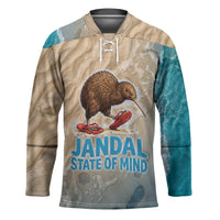 Kiwi Jandal Beach Life Hockey Jersey New Zealand Flip Flops Ocean Wave Surf Style TS04 Unisex Beige Cyan - Polynesian Pride
