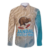 Kiwi Jandal Beach Life Long Sleeve Button Shirt New Zealand Flip Flops Ocean Wave Surf Style