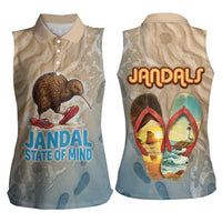 Kiwi Jandal Beach Life Women Sleeveless Polo Shirt New Zealand Flip Flops Ocean Wave Surf Style