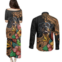 Polynesian Rottweiler Couples Matching Puletasi Dress and Long Sleeve Button Shirts Polynesian Pattern And Rottweiler TS04 - Polynesian Pride
