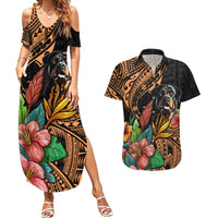 Polynesian Rottweiler Couples Matching Summer Maxi Dress and Hawaiian Shirt Polynesian Pattern And Rottweiler TS04 Black - Polynesian Pride