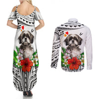 Polynesian Shih Tzu Couples Matching Summer Maxi Dress and Long Sleeve Button Shirts Polynesian Pattern And Shih Tzu TS04 - Polynesian Pride