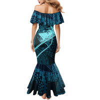 Chuuk Deep Into Truk Lagoon Family Matching Mermaid Dress and Hawaiian Shirt Polynesian Tribal Pattern Wreck Diving Teal Ship Art