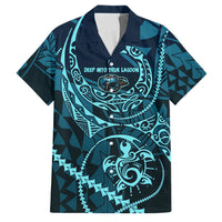 Chuuk Deep Into Truk Lagoon Family Matching Off The Shoulder Long Sleeve Dress and Hawaiian Shirt Polynesian Tribal Pattern Wreck Diving Teal Ship Art