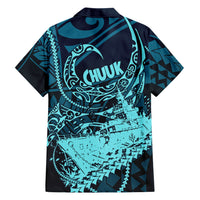 Chuuk Deep Into Truk Lagoon Hawaiian Shirt Polynesian Tribal Pattern Wreck Diving Teal Ship Art