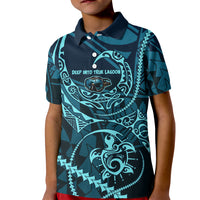 Chuuk Deep Into Truk Lagoon Kid Polo Shirt Polynesian Tribal Pattern Wreck Diving Teal Ship Art