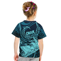 Chuuk Deep Into Truk Lagoon Kid T Shirt Polynesian Tribal Pattern Wreck Diving Teal Ship Art