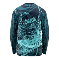 Chuuk Deep Into Truk Lagoon Long Sleeve Shirt Polynesian Tribal Pattern Wreck Diving Teal Ship Art