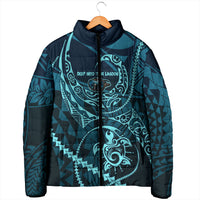Chuuk Deep Into Truk Lagoon Padded Jacket Polynesian Tribal Pattern Wreck Diving Teal Ship Art