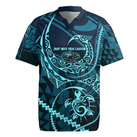 Chuuk Deep Into Truk Lagoon Rugby Jersey Polynesian Tribal Pattern Wreck Diving Teal Ship Art