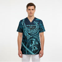 Chuuk Deep Into Truk Lagoon Scrub Top Polynesian Tribal Pattern Wreck Diving Teal Ship Art