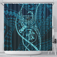 Chuuk Deep Into Truk Lagoon Shower Curtain Polynesian Tribal Pattern Wreck Diving Teal Ship Art