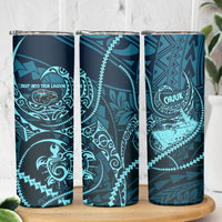 Chuuk Deep Into Truk Lagoon Skinny Tumbler Polynesian Tribal Pattern Wreck Diving Teal Ship Art