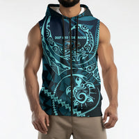 Chuuk Deep Into Truk Lagoon Sleeveless Zip Hoodie Polynesian Tribal Pattern Wreck Diving Teal Ship Art