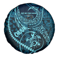 Chuuk Deep Into Truk Lagoon Spare Tire Cover Polynesian Tribal Pattern Wreck Diving Teal Ship Art