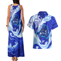 Chuuk Micronesian Roots Couples Matching Tank Maxi Dress and Hawaiian Shirt Polynesian Tribal Pattern Hibiscus Flower And Stingray Art