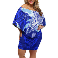 Chuuk Micronesian Roots Family Matching Off Shoulder Short Dress and Hawaiian Shirt Polynesian Tribal Pattern Hibiscus Flower And Stingray Art