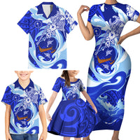 Chuuk Micronesian Roots Family Matching Short Sleeve Bodycon Dress and Hawaiian Shirt Polynesian Tribal Pattern Hibiscus Flower And Stingray Art