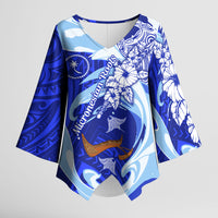 Chuuk Micronesian Roots Kimono Sleeve Blouse Polynesian Tribal Pattern Hibiscus Flower And Stingray Art