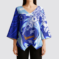 Chuuk Micronesian Roots Kimono Sleeve Blouse Polynesian Tribal Pattern Hibiscus Flower And Stingray Art