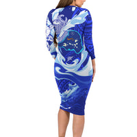 Chuuk Micronesian Roots Long Sleeve Bodycon Dress Polynesian Tribal Pattern Hibiscus Flower And Stingray Art