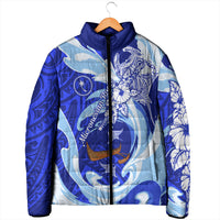 Chuuk Micronesian Roots Padded Jacket Polynesian Tribal Pattern Hibiscus Flower And Stingray Art