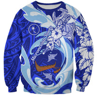 Chuuk Micronesian Roots Sweatshirt Polynesian Tribal Pattern Hibiscus Flower And Stingray Art