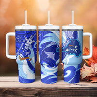Chuuk Micronesian Roots Tumbler With Handle Polynesian Tribal Pattern Hibiscus Flower And Stingray Art
