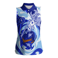 Chuuk Micronesian Roots Women Sleeveless Polo Shirt Polynesian Tribal Pattern Hibiscus Flower And Stingray Art