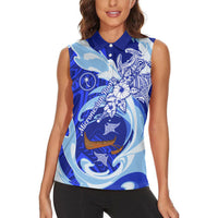 Chuuk Micronesian Roots Women Sleeveless Polo Shirt Polynesian Tribal Pattern Hibiscus Flower And Stingray Art