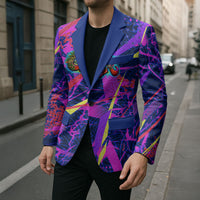 Chuuk Tropical Sunset Coordinates Blazer Neon Graffiti Polynesian Tribal