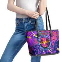 Chuuk Tropical Sunset Coordinates Leather Tote Bag Neon Graffiti Polynesian Tribal