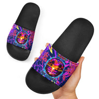 Chuuk Tropical Sunset Coordinates Slide Sandals Neon Graffiti Polynesian Tribal