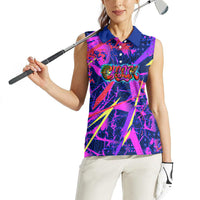 Chuuk Tropical Sunset Coordinates Women Sleeveless Polo Shirt Neon Graffiti Polynesian Tribal