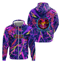 Chuuk Tropical Sunset Coordinates Zip Hoodie Neon Graffiti Polynesian Tribal