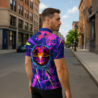 Chuuk Tropical Sunset Coordinates Zipper Polo Shirt Neon Graffiti Polynesian Tribal