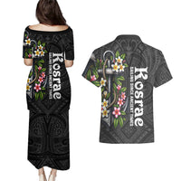 Kosrae Nautical Heritage Couples Matching Puletasi and Hawaiian Shirt Polynesian Tribal Anchor With Plumeria Tropical Art