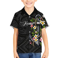 Kosrae Nautical Heritage Family Matching Long Sleeve Bodycon Dress and Hawaiian Shirt Polynesian Tribal Anchor With Plumeria Tropical Art