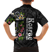 Kosrae Nautical Heritage Family Matching Off The Shoulder Long Sleeve Dress and Hawaiian Shirt Polynesian Tribal Anchor With Plumeria Tropical Art
