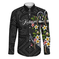 Kosrae Nautical Heritage Family Matching Off The Shoulder Long Sleeve Dress and Hawaiian Shirt Polynesian Tribal Anchor With Plumeria Tropical Art