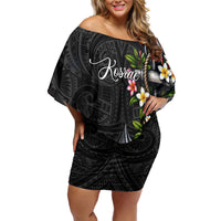 Kosrae Nautical Heritage Family Matching Off Shoulder Short Dress and Hawaiian Shirt Polynesian Tribal Anchor With Plumeria Tropical Art