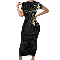 Kosrae Nautical Heritage Family Matching Short Sleeve Bodycon Dress and Hawaiian Shirt Polynesian Tribal Anchor With Plumeria Tropical Art