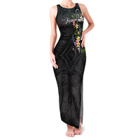 Kosrae Nautical Heritage Family Matching Tank Maxi Dress and Hawaiian Shirt Polynesian Tribal Anchor With Plumeria Tropical Art