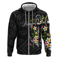 Kosrae Nautical Heritage Hoodie Polynesian Tribal Anchor With Plumeria Tropical Art