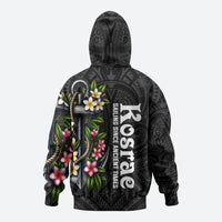 Kosrae Nautical Heritage Hoodie Polynesian Tribal Anchor With Plumeria Tropical Art