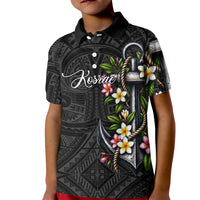 Kosrae Nautical Heritage Kid Polo Shirt Polynesian Tribal Anchor With Plumeria Tropical Art